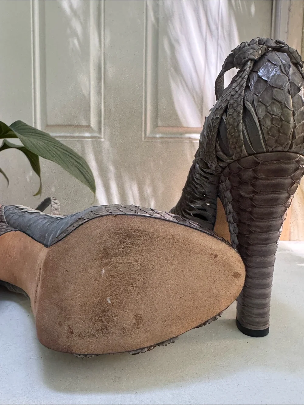 Dior Gray Woven Leather Platform Pumps with Ankle Strap